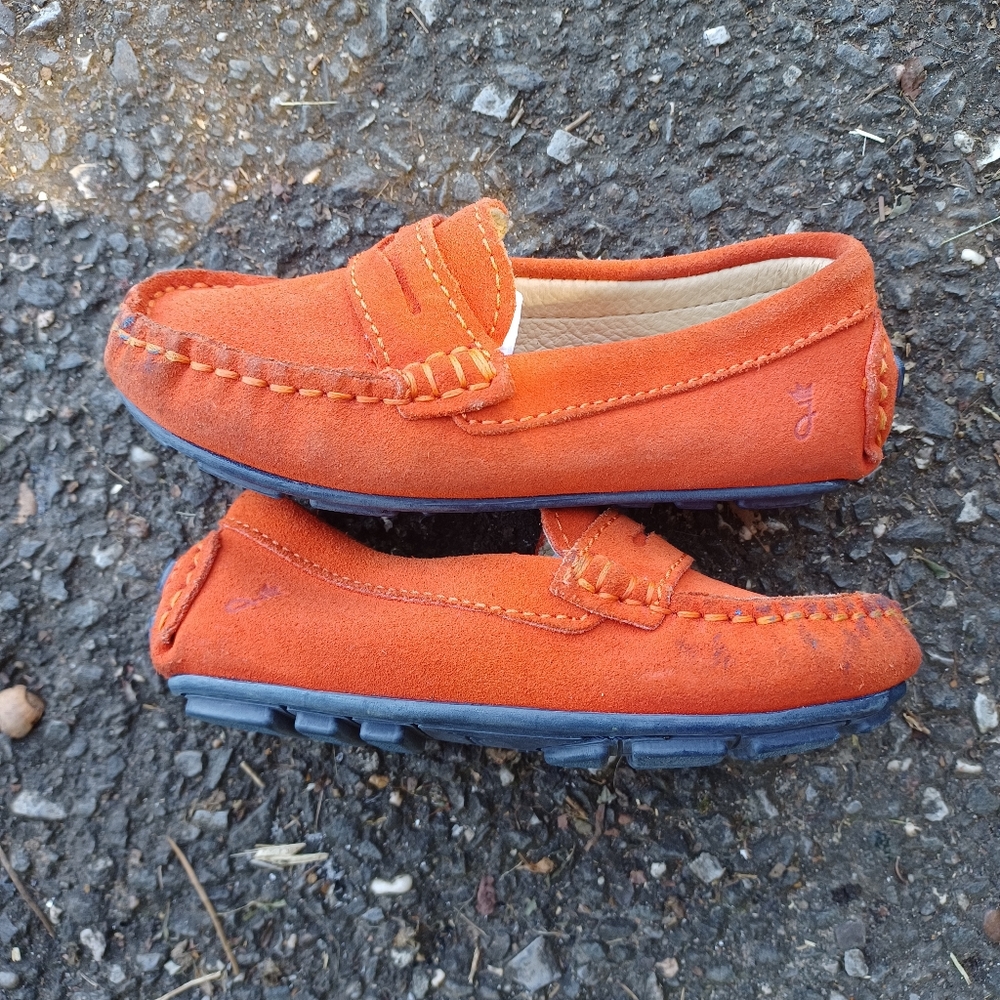 Jacadi Paris Leather Suede Slip-On  Loafers,Size 8.5/25 EU ,Orange